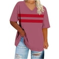 thumbnail image 1 of Charella Plus Size Tops for Women Summer Fashion Floral V Neck Short Sleeve Shirts Casual Striped Loose Basic Blouses (5XL, Wine), 1 of 5