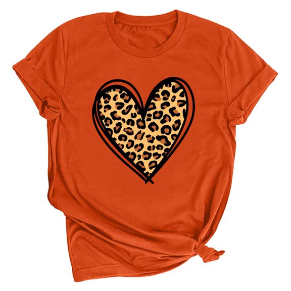 Charella Shirts for Women Valentine Graphic Crewneck Tshirts Crop Tops Orange,4