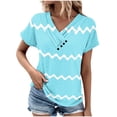 thumbnail image 1 of Charella Short Sleeve Shirts for Women V-Neck Button Up Tops 2024 Spring and Summer T-shirt,Sky Blue,XL, 1 of 5