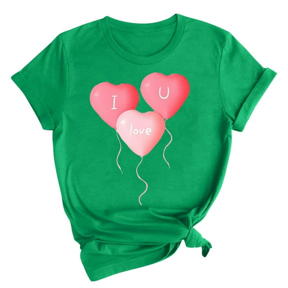 Charella Short Sleeve Shirts for Women Valentines Day Gifts Crewneck Fashion Print T-shirts Loose Fit Tops,Green,XXXL