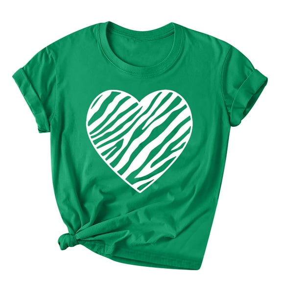 Charella Short Sleeve Shirts for Women Valentines Day Gifts Crewneck T-shirt 2025 Trendy Tops,Green,XXL