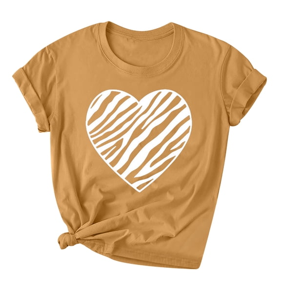 Charella Short Sleeve Shirts for Women Valentines Day Gifts Crewneck T-shirt 2025 Trendy Tops,Khaki,XXXL