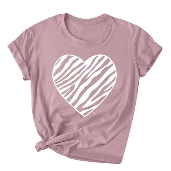 Charella Short Sleeve Shirts for Women Valentines Day Gifts Crewneck T-shirt 2025 Trendy Tops,Pink,XXXL