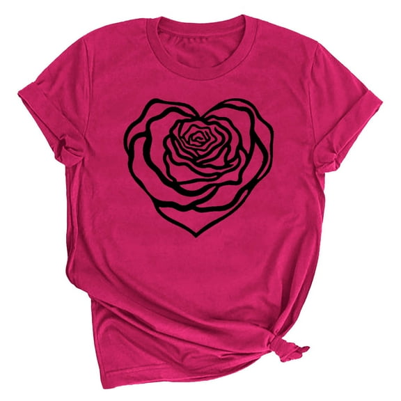 Charella Short Sleeve T Shirts for Women Crewneck Cute T-shirts Trendy Tops Valentines Day Gifts,Hot Pink,XXXL