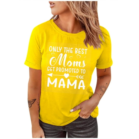 Charella Summer Tops T Shirts for Women Basic Crew Neck Short Sleeve Letter Print Tee Summer Casual Loose Fit Tops (XL, Yellow 1)