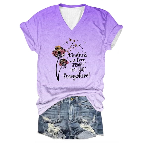 Charella Summer Tops Women's Graphic Tees Gradient Print Short Sleeve Letter Print Shirts Summer Casual Crew Neck Tops (4XL, Purple 1)