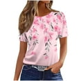 thumbnail image 1 of Charella Summer Tops for Women Flower Graphic Tee Crew Neck Short Sleeve Shirts Loose Fit Tee Casual Comfy Clothes (2XL, Pink), 1 of 5