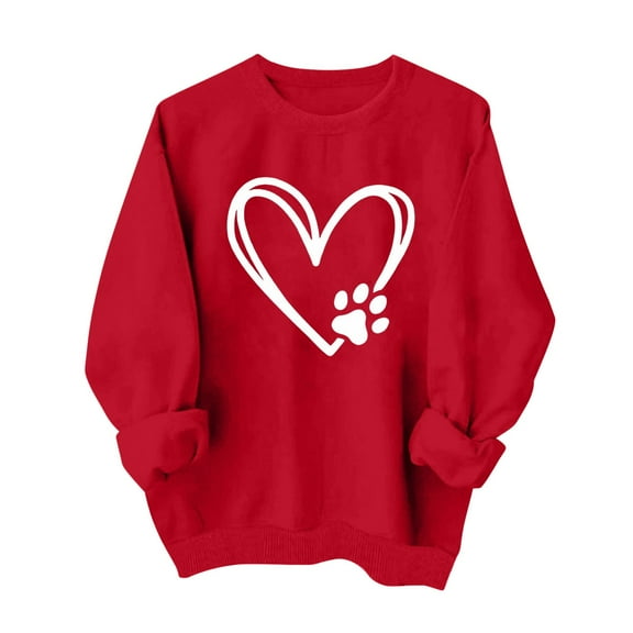 Charella Sweatshirt for Women 2025 Valentines Day Printed Long Sleeve Shirts Crewneck Fashion Blouses,Red,XL