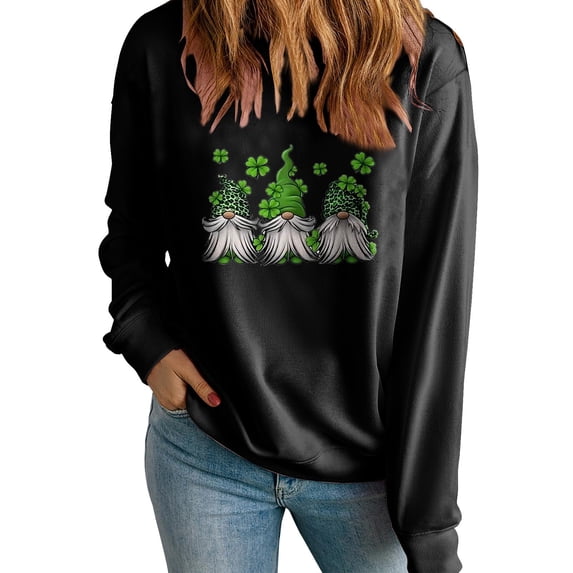 Charella Sweatshirts for Women St Patricks Day Decorations Long Sleeve Crewneck Tops 2024 Trendy T-shirt,Black,S