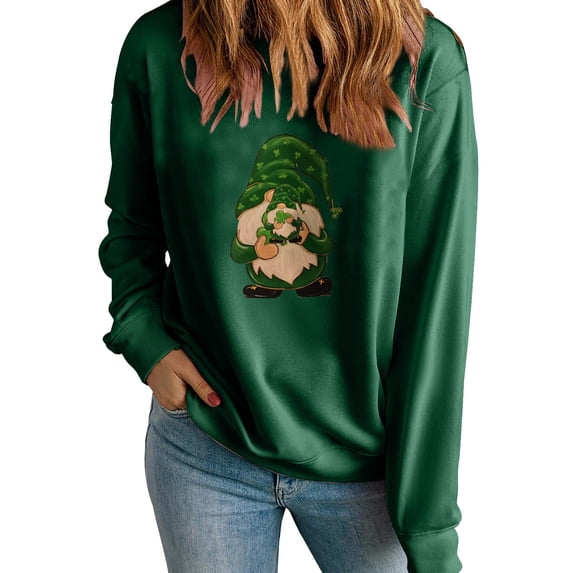 Charella Sweatshirts for Women St Patricks Day Decorations Long Sleeve Crewneck Tops 2024 Trendy T-shirt,Green,XL