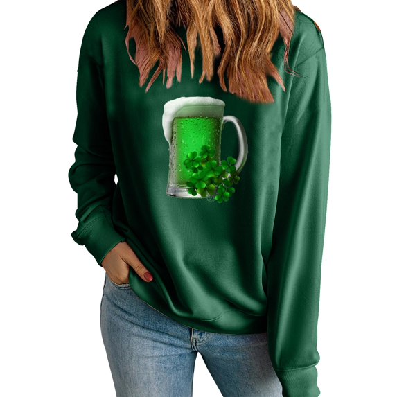 Charella Sweatshirts for Women St Patricks Day Decorations Long Sleeve Crewneck Tops 2024 Trendy T-shirt,Green,XS