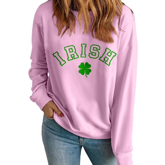 Charella Sweatshirts for Women St Patricks Day Decorations Long Sleeve Crewneck Tops 2024 Trendy T-shirt,Pink,L