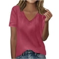 thumbnail image 1 of Charella V Neck Tops for Women Dressy Casual Knit Summer Short Sleeve Shirts Loose Basic Solid Color Blouses (S, Pink), 1 of 6