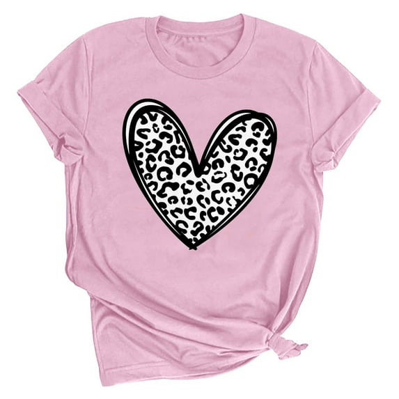 Charella Valentine Shirts for Women Alphabetic Crewneck Short Sleeve Tshirts Cute Going Out Tops Pink,8