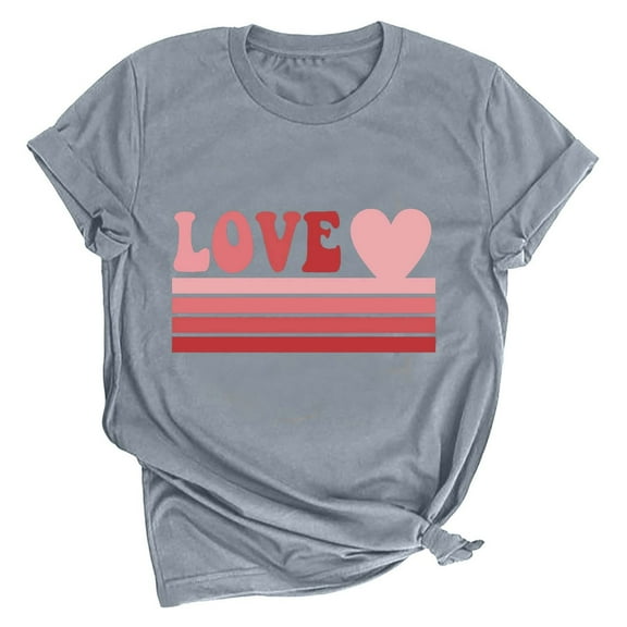 Charella Valentine Shirts for Women Graphic Short Sleeve Crewneck Tshirts Going Out Tops Gray,6