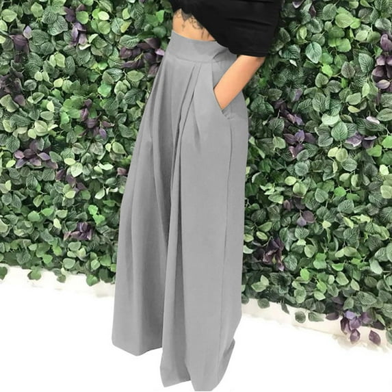 Charella Wide Leg Pants for Women Fashion Casual Full-Length Loose Pants Solid High Waist Trousers Long Straight Wide Leg Pants Gray,M