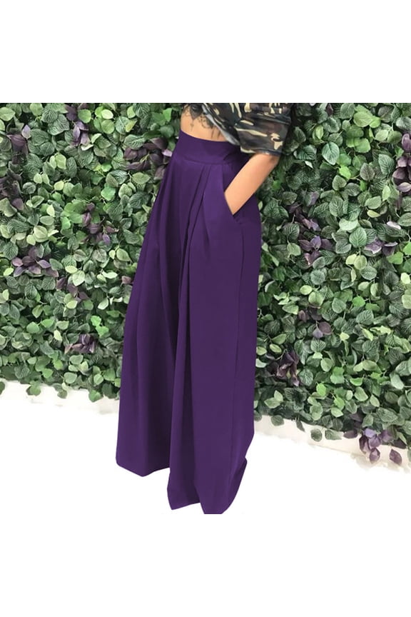 Wide Leg Pants for Women Fashion Casual Full-Length Loose Pants Solid High Waist Trousers Long Straight Wide Leg Pants Purple,L
