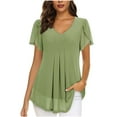 thumbnail image 1 of Charella Women Chiffon Solid Color Blouse Casual V-Neck Short Sleeve T-shirt Tops Army Green,XXL, 1 of 5
