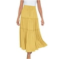 thumbnail image 1 of Charella Women Solid Casual Ruched Ruffles Elastic Waist Skirts Summer Taping Beach Long Skirt Yellow,M, 1 of 7