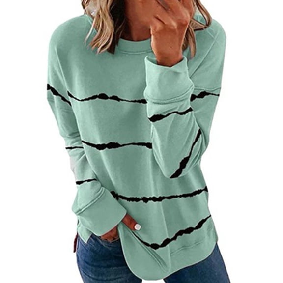 Charella Women Sweatshirts Trendy Graphic Long Sleeve Pull Over Shirts Round Neck Loose Pullover Blouse Green_B,L