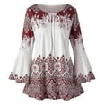 thumbnail image 1 of Charella Women Vintage Blouses Lace Patchwork Bow V-Neck Three Quarter Top T-Shirt Wine,L, 1 of 4
