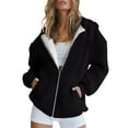 thumbnail image 1 of Charella Women Zip Up Hoodies Casual Fall Hooded Sweatshirt Long Sleeve Jackets Tops with Pockets Black,M, 1 of 3