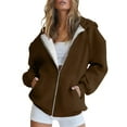 thumbnail image 1 of Charella Women Zip Up Hoodies Casual Fall Hooded Sweatshirt Long Sleeve Jackets Tops with Pockets Brown,S, 1 of 3