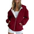 thumbnail image 1 of Charella Women Zip Up Hoodies Casual Fall Hooded Sweatshirt Long Sleeve Jackets Tops with Pockets Wine,XL, 1 of 3