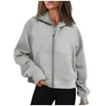 thumbnail image 1 of Charella Women Zip Up Hoodies Casual Long Sleeve Hooded Sweatshirt Solid Jackets Tops with Pockets Gray,S, 1 of 6