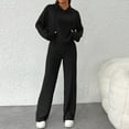 thumbnail image 1 of Charella Women's 2 Piece Outfits Knit Sweater Sets Long Sleeve Hoodies and Wide Leg Pants Lounge Sets Tracksuit Black,10, 1 of 5