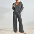 thumbnail image 1 of Charella Women's 2 Piece Outfits Long Sleeve V-neck Ribbed Knit 2 Piece Lounge Sets Dark Gray,6, 1 of 5
