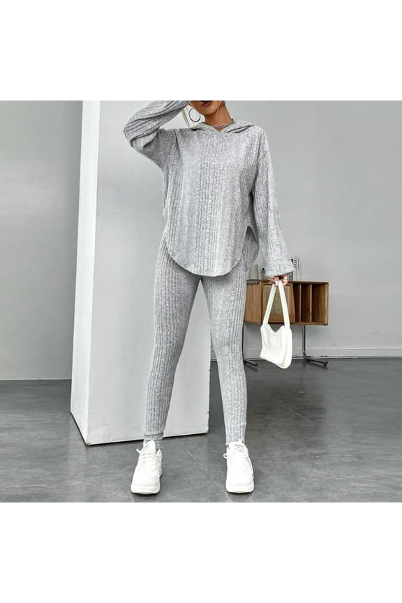 Women's 2 Piece Outfits Lounge Sets Knit Hoodies and Jogging Pants Tracksuit Gray,10