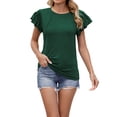 thumbnail image 1 of Charella Women's Basic Tops Crew Neck Pleated Shirts Ruffle Short Sleeve Basic Tee Summer Casual Loose Fit Clothes (S, Green), 1 of 8