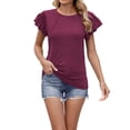 thumbnail image 1 of Charella Women's Basic Tops Crew Neck Pleated Shirts Ruffle Short Sleeve Basic Tee Summer Casual Loose Fit Clothes (XL, Purple), 1 of 8