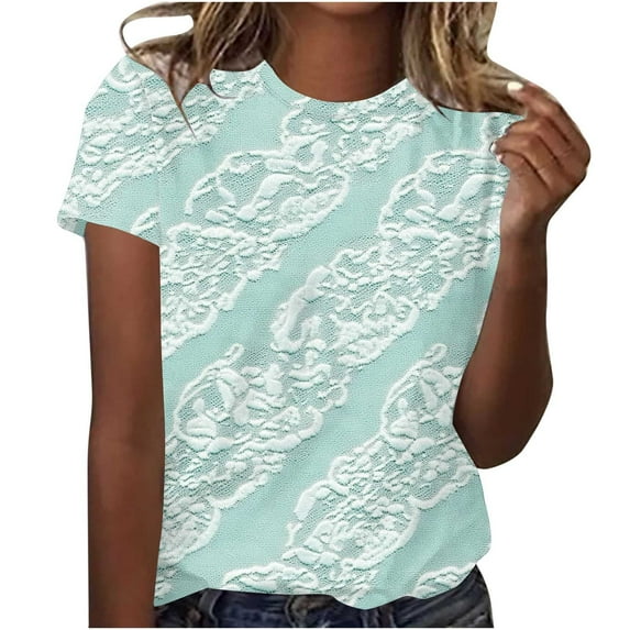 Charella Women's Blouses Casual Retro Floral Printed Crew Neck Tops Short Sleeve Shirts Dressy Casual Tees (M, Multicolor 5)