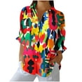 thumbnail image 1 of Charella Women's Button down Shirts Fashion Cute Printed Long Sleeve Collar Tops Casual Loose Fit Blouses (XL, Multicolor 1), 1 of 5