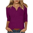 thumbnail image 1 of Charella Women's Casual 3/4 Sleeve Solid Color T-Shirts V Neck Tunic Tops Basic Tees Loose Fit Pullover (M, Purple), 1 of 6