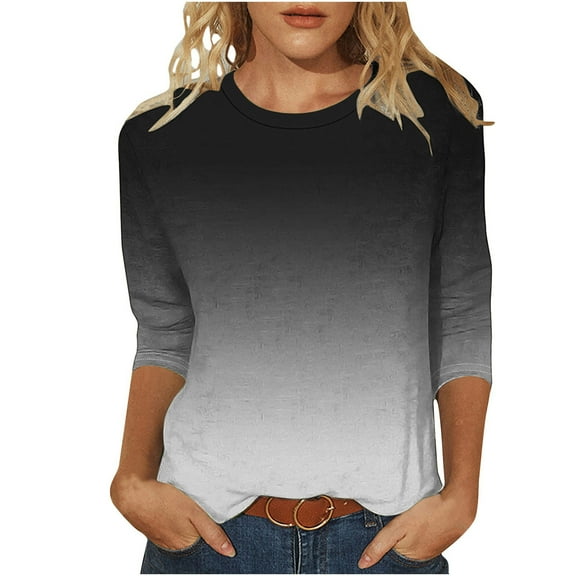 Charella Women's Casual 3/4 Sleeve T-Shirts Cute Crew Neck Tunic Tops Basic Tees Blouses Loose Fit Pullover (M, Black)