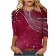 thumbnail image 1 of Charella Women's Casual 3/4 Sleeve T-Shirts Fashion Printed Crew Neck Tunic Tops Basic Tees Loose Fit Blouses (2XL, Red), 1 of 5