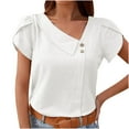 thumbnail image 1 of Charella Women's Casual Blouses V Neck Button Petal Short Sleeve Tunic Tops Summer Business Work Loose Fit Clothes (XL, White), 1 of 5
