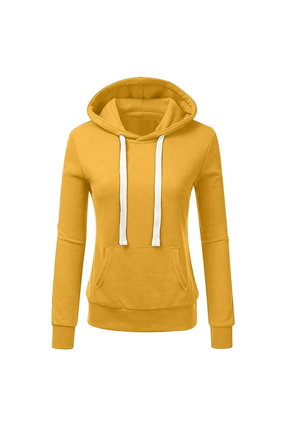 Womens Casual Hoodies Sweatshirt Patchwork Coat Ladies Hooded Blouse Pullover Yellow,XL
