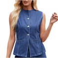 thumbnail image 1 of Charella Women's Denim Tank Tops Crew Neck Button down Sleeveless Shirts Summer Dressy Casual Fashion Blouses (XL, Blue), 1 of 1