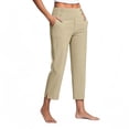 thumbnail image 1 of Charella Women's Dressy Pants Straight Leg Casual Split Elastic Waist Workout Cropped Pants with Pockets S-3xl (2XL, Beige|long), 1 of 5