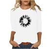 Charella Women's Floral Printed Tops Crewneck 3/4 Length Sleeve Tshirts Casual Loose Fit Sunflower Graphic Tee (2XL, White 2)