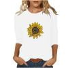 thumbnail image 1 of Charella Women's Floral Printed Tops Crewneck 3/4 Length Sleeve Tshirts Casual Loose Fit Sunflower Graphic Tee (L, White 1), 1 of 4