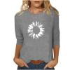 thumbnail image 1 of Charella Women's Floral Printed Tops Crewneck 3/4 Length Sleeve Tshirts Casual Loose Fit Sunflower Graphic Tee (S, Gray 2), 1 of 4