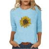 thumbnail image 1 of Charella Women's Floral Printed Tops Crewneck 3/4 Length Sleeve Tshirts Casual Loose Fit Sunflower Graphic Tee (S, Light Blue 1), 1 of 4