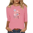 thumbnail image 1 of Charella Women's Floral Printed Tops Flower Graphic Tee Casual Crew Neck 3/4 Sleeve Shirts Loose Fit Clothes (L, Pink 2), 1 of 6