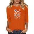 thumbnail image 1 of Charella Women's Floral Printed Tops Flower Graphic Tee Casual Crew Neck 3/4 Sleeve Shirts Loose Fit Clothes (M, Orange 2), 1 of 6