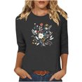 thumbnail image 1 of Charella Women's Floral Printed Tops Flower Graphic Tee Casual Crew Neck 3/4 Sleeve Shirts Loose Fit Clothes (S, Gray 1), 1 of 6